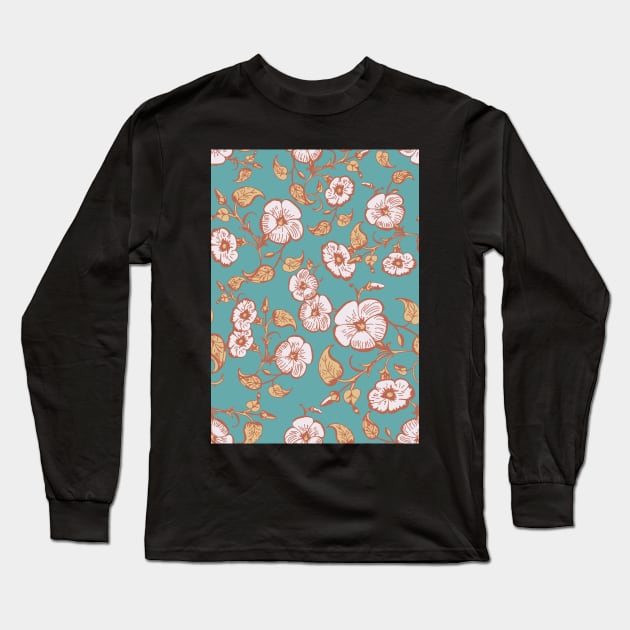 Vintage Dog Rose Repeat Pattern Long Sleeve T-Shirt by NattyDesigns